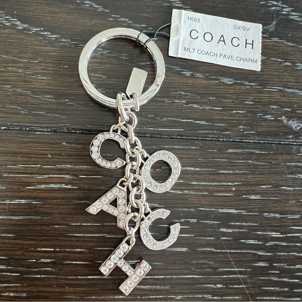 NWT Coach Silver Pave Rhinestone Bag Charm/ Keychain